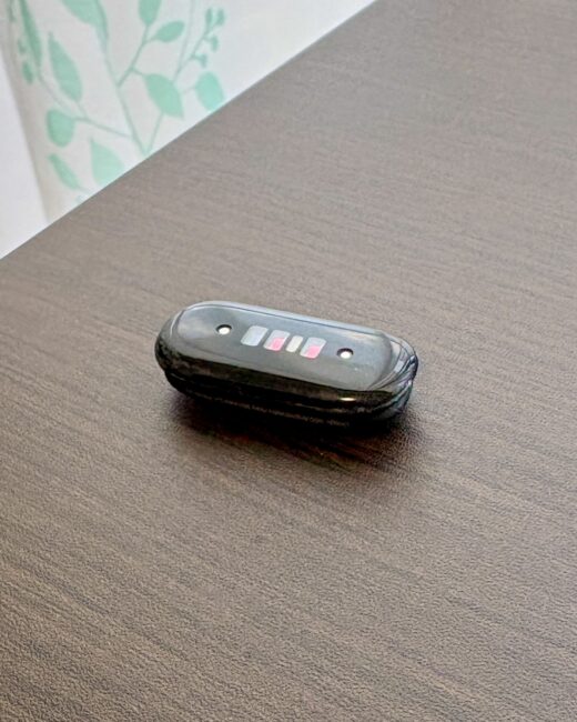 バンドから外した本体の反対面。心拍数を測るセンサーのLEDが並んでいる